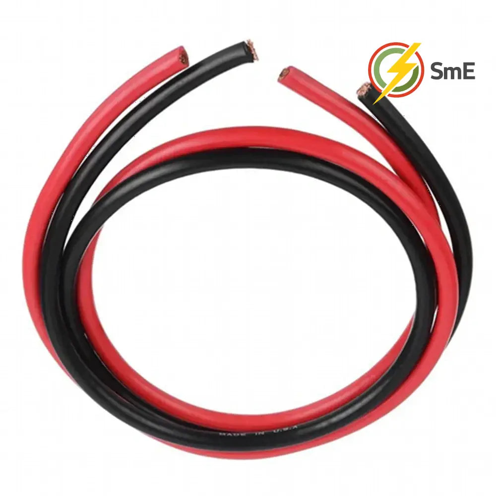 Coiled red and black 1m 25mm battery cables with crimped lugs