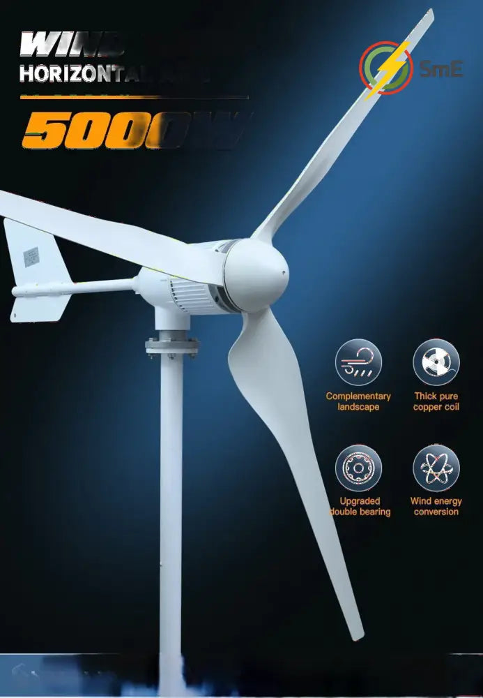 2KW 5KW Horizontal Axis Wind Turbine 12V 24V 48V 96V Wind Generator CE Certified Free Energy Low Speed Off Grid for