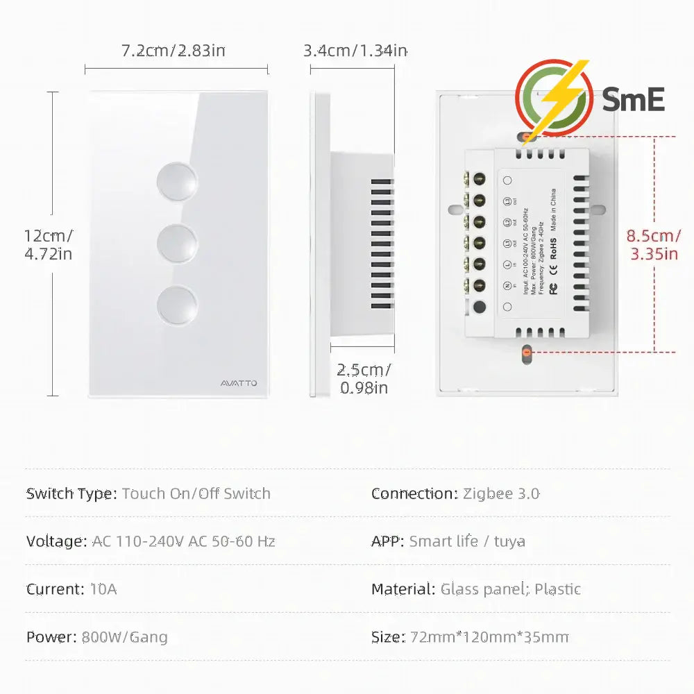 AVATTO Smart Zigbee Touch Groove Light Switch 220V Waterproof Smart Life APP Remote Control Works With Tuya Alexa
