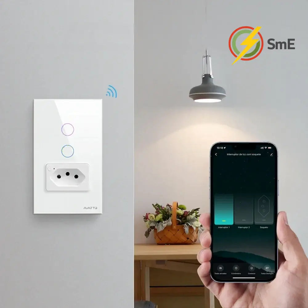 AVATTO Tuya WiFi Smart Light Switch with Socket,Brazil Stand 16A Touch Button Wall Switch,Work for Alexa Google Home