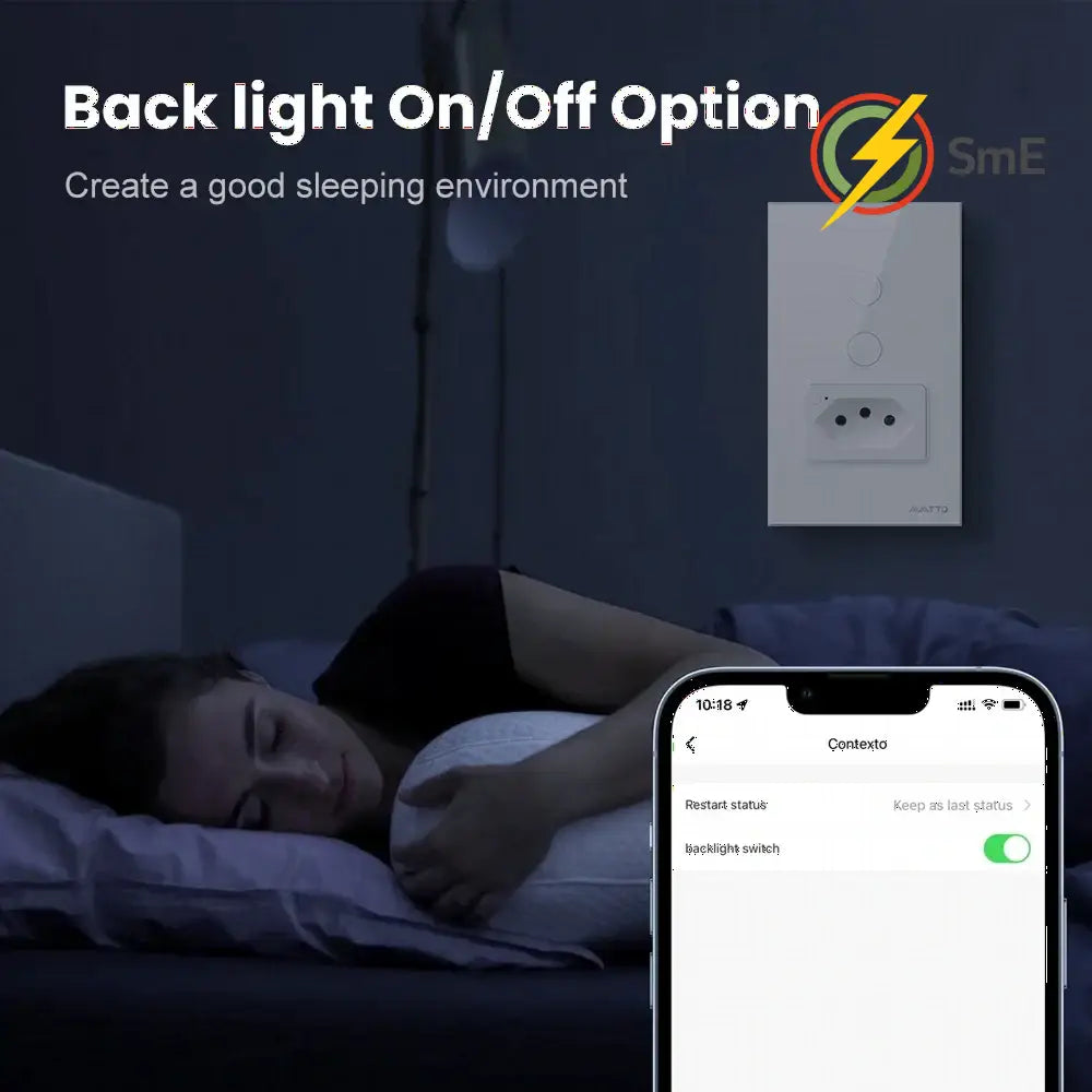 AVATTO Tuya WiFi Smart Light Switch with Socket,Brazil Stand 16A Touch Button Wall Switch,Work for Alexa Google Home