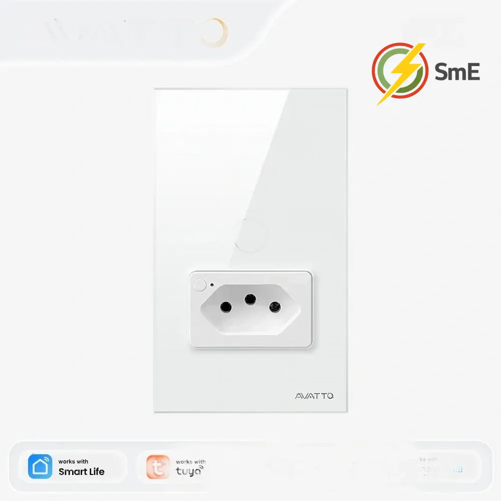 AVATTO Tuya WiFi Smart Light Switch with Socket,Brazil Stand 16A Touch Button Wall Switch,Work for Alexa Google Home