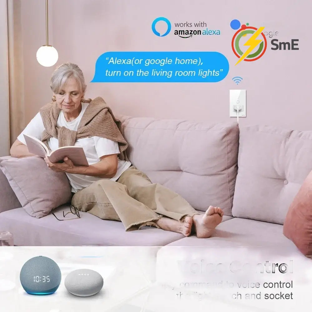 AVATTO Tuya WiFi Smart Light Switch with Socket,Brazil Stand 16A Touch Button Wall Switch,Work for Alexa Google Home