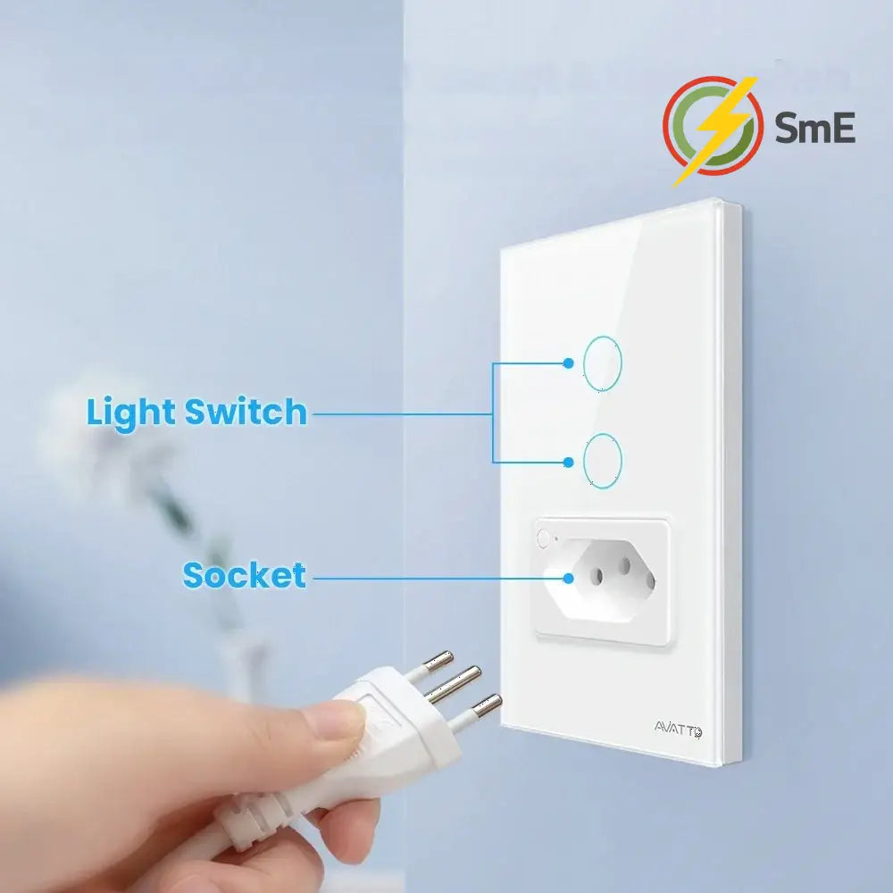 AVATTO Tuya WiFi Smart Light Switch with Socket,Brazil Stand 16A Touch Button Wall Switch,Work for Alexa Google Home