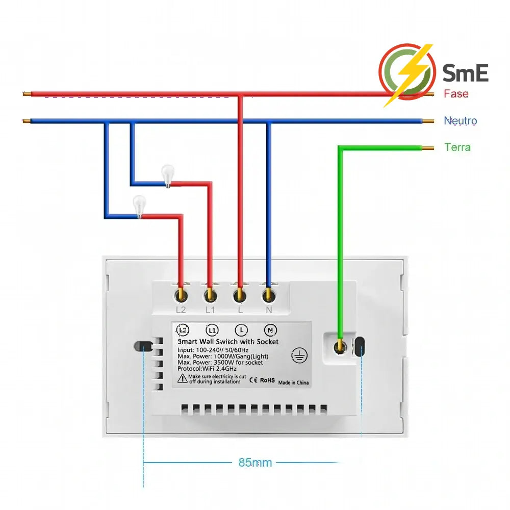 AVATTO Tuya WiFi Smart Light Switch with Socket,Brazil Stand 16A Touch Button Wall Switch,Work for Alexa Google Home