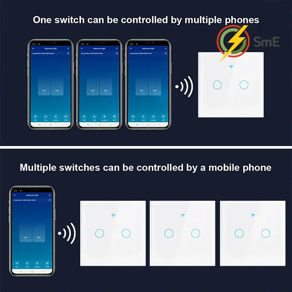 AXUS EU WiFi Smart Light Switches Touch Switch RF433 No Neutral Wire Smart Home Life Tuya App Control Support Alexa
