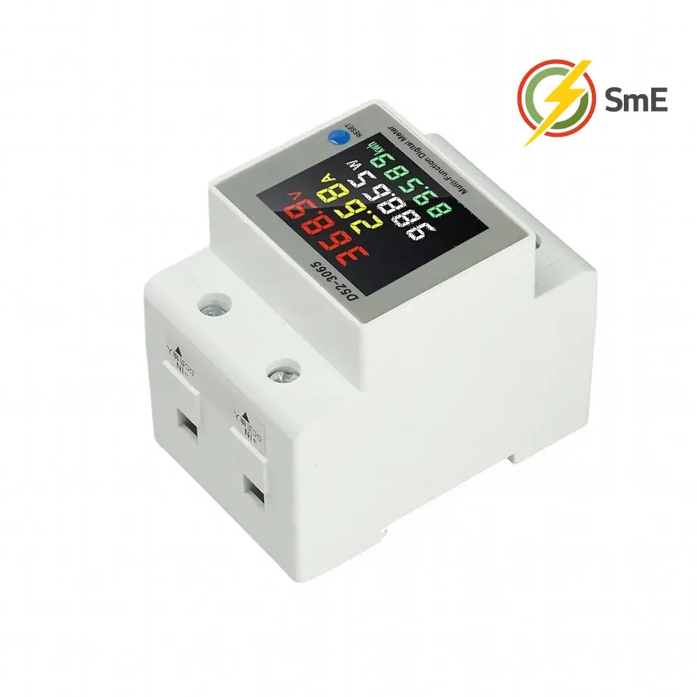 D52-3065 DIN Rail Electric Energy Meter DC14-600V 63A Voltage Current Power Monitor with LCD Display for Electrical
