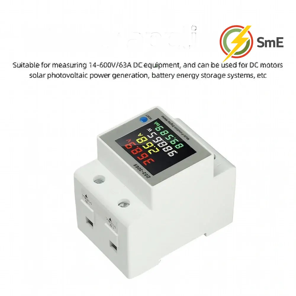 D52-3065 DIN Rail Electric Energy Meter DC14-600V 63A Voltage Current Power Monitor with LCD Display for Electrical