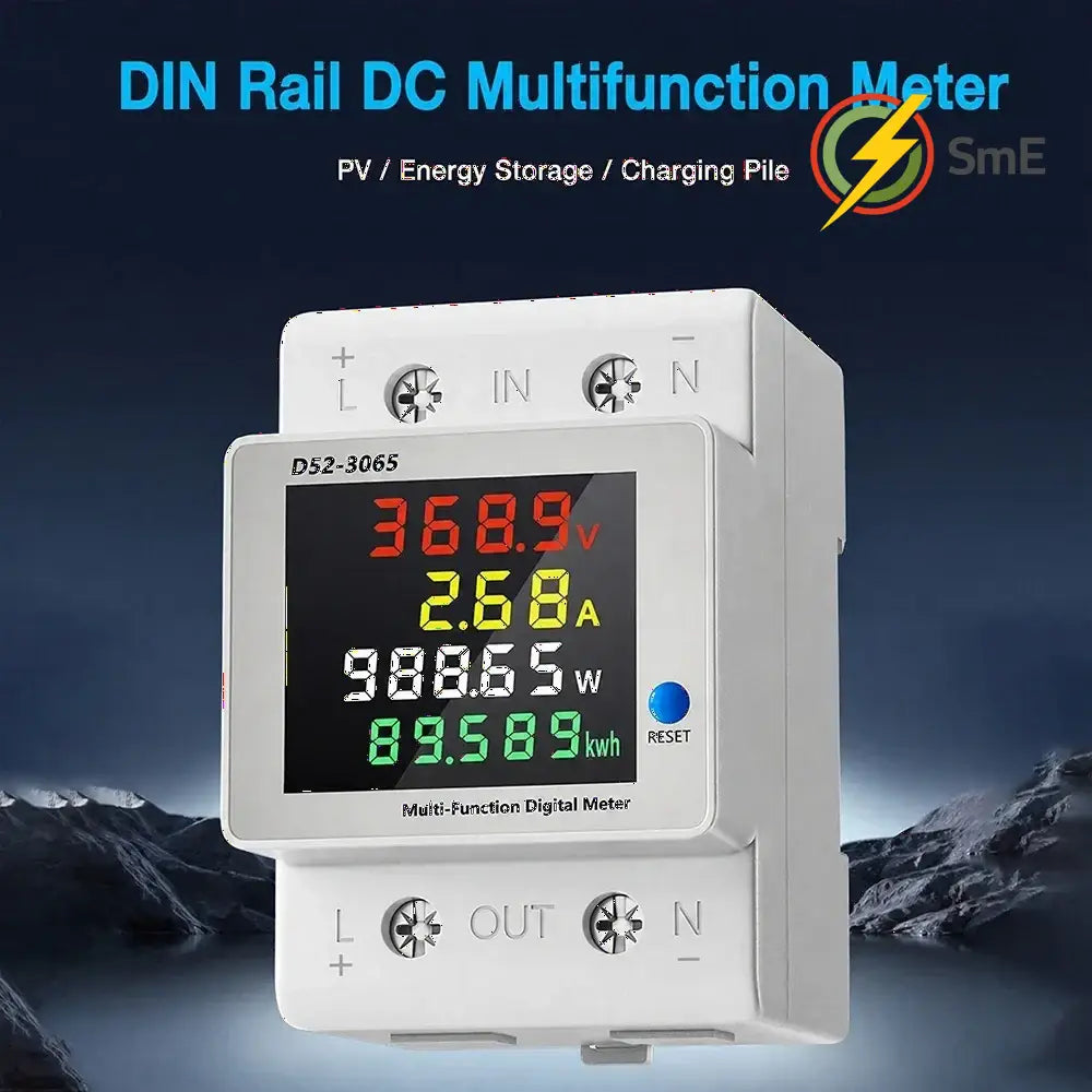 D52-3065 DIN Rail Electric Energy Meter DC14-600V 63A Voltage Current Power Monitor with LCD Display for Electrical