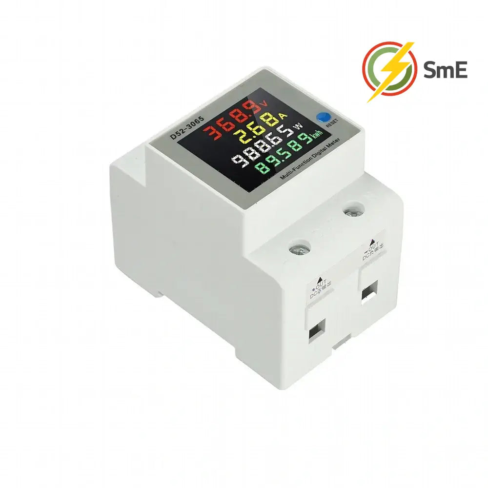D52-3065 DIN Rail Electric Energy Meter DC14-600V 63A Voltage Current Power Monitor with LCD Display for Electrical