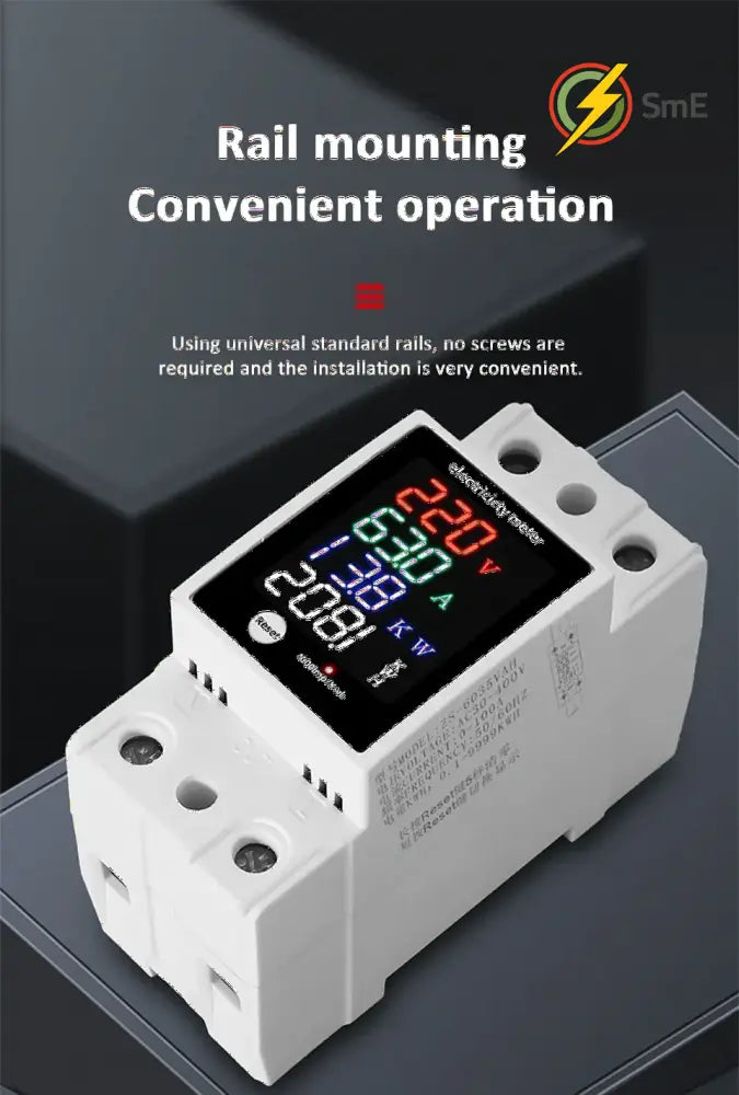Digital Energy Meter Din Rail Electricity Usage Monitor AC30-400V Voltmeter Ammeter Watt Kwh Frequency Power Meter