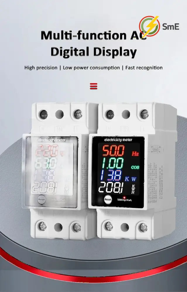 Digital Energy Meter Din Rail Electricity Usage Monitor AC30-400V Voltmeter Ammeter Watt Kwh Frequency Power Meter