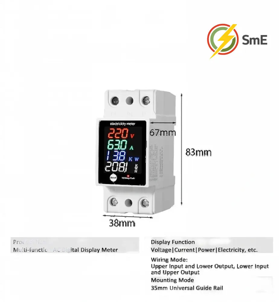 Digital Energy Meter Din Rail Electricity Usage Monitor AC30-400V Voltmeter Ammeter Watt Kwh Frequency Power Meter