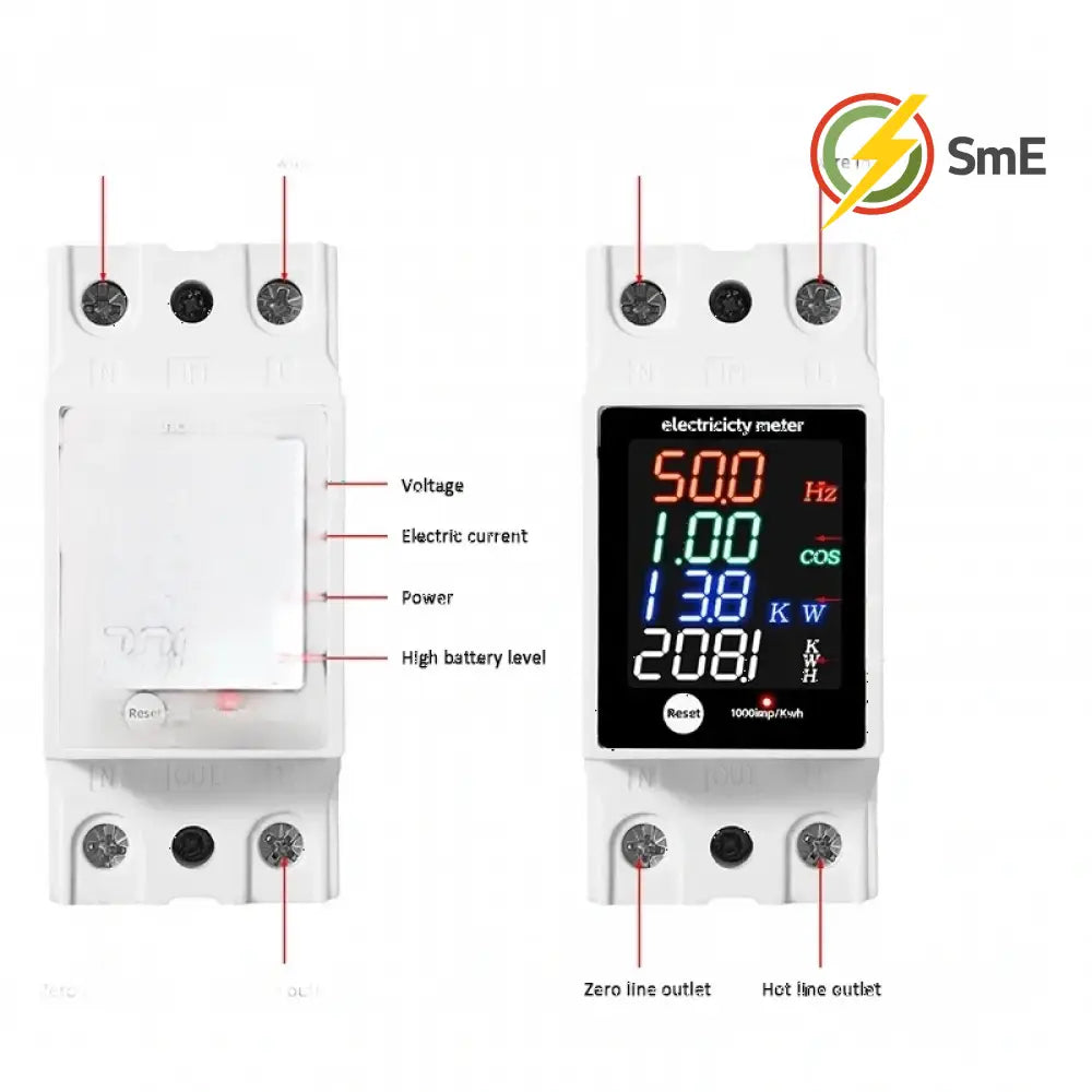 Digital Energy Meter Din Rail Electricity Usage Monitor AC30-400V Voltmeter Ammeter Watt Kwh Frequency Power Meter