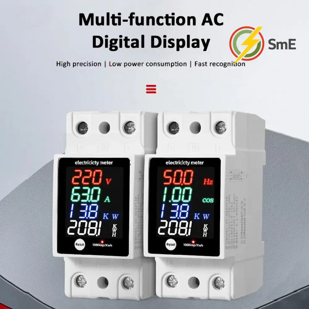 Digital Energy Meter Din Rail Electricity Usage Monitor AC30-400V Voltmeter Ammeter Watt Kwh Frequency Power Meter