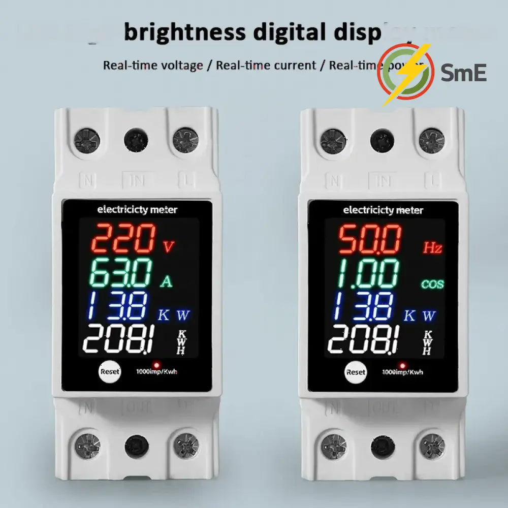 Digital Energy Meter Din Rail Electricity Usage Monitor AC30-400V Voltmeter Ammeter Watt Kwh Frequency Power Meter