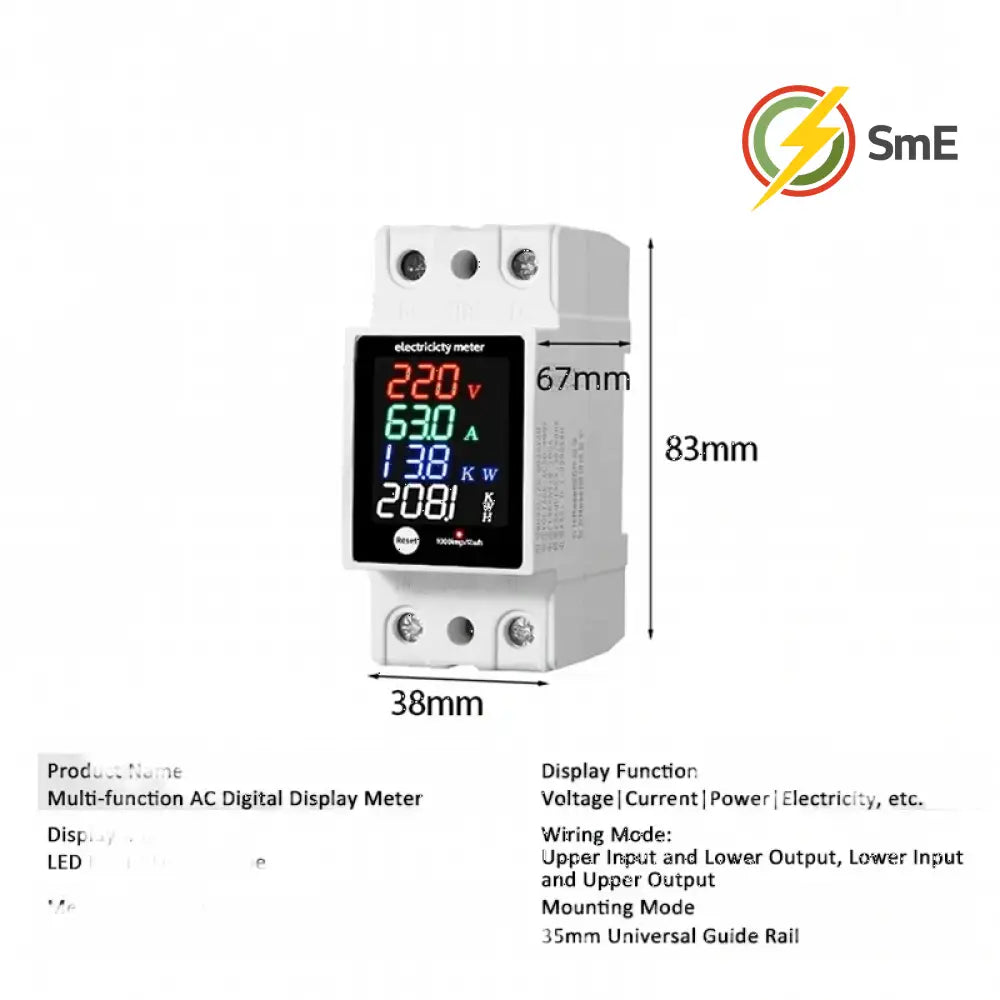 Digital Energy Meter Din Rail Electricity Usage Monitor AC30-400V Voltmeter Ammeter Watt Kwh Frequency Power Meter