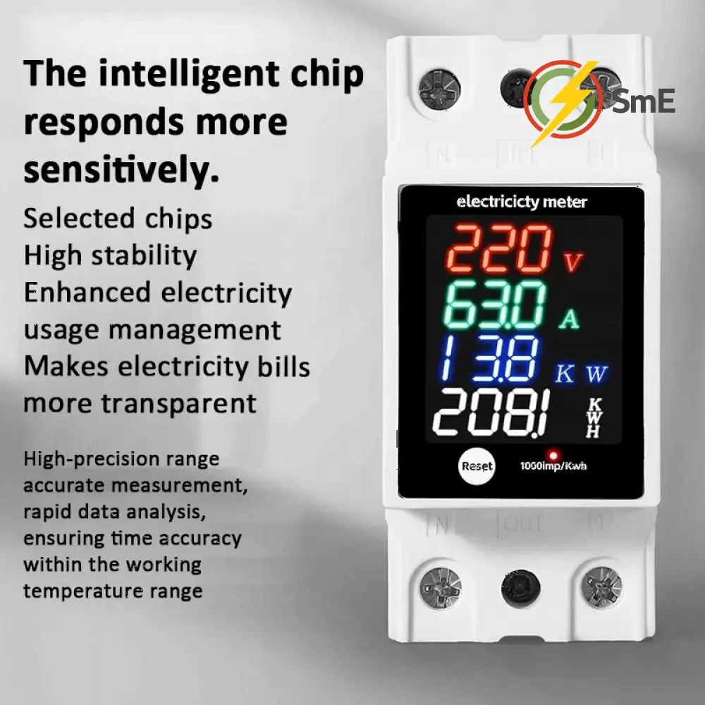 Digital Energy Meter Din Rail Electricity Usage Monitor AC30-400V Voltmeter Ammeter Watt Kwh Frequency Power Meter