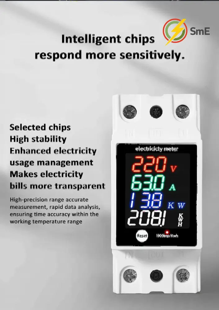 Digital Energy Meter Din Rail Electricity Usage Monitor AC30-400V Voltmeter Ammeter Watt Kwh Frequency Power Meter