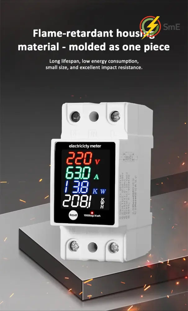 Digital Energy Meter Din Rail Electricity Usage Monitor AC30-400V Voltmeter Ammeter Watt Kwh Frequency Power Meter
