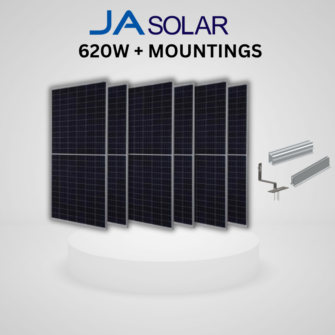 6 x JA SOLAR 620W PANELS + MOUNTINGS [TILE/IBR/CORRUGATED ROOF]