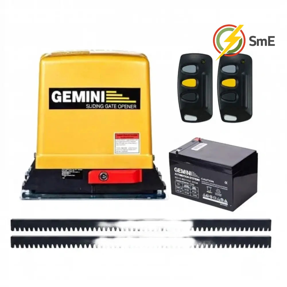 Gemini 12V 12Ah Sliding Gate Motor Kit + 4m Steel Rack