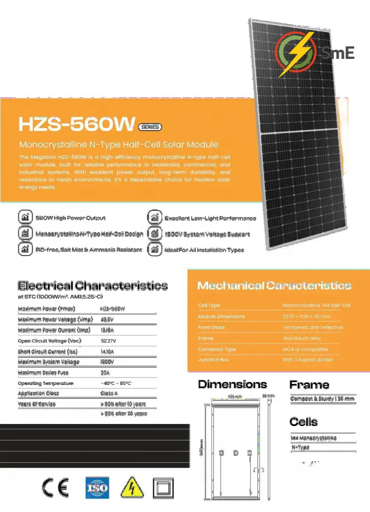 Megatron 560W Solar Panel Mono Half Cell