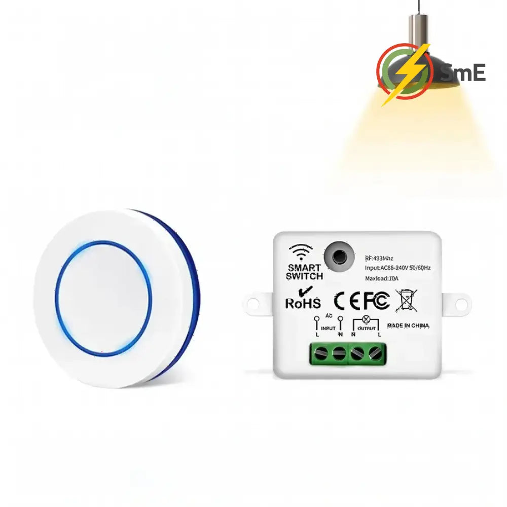 RF 433MHz Wireless 10A Relay Receiver Remote Control Light Switch 220V 110V Mini Round Button Wall Panel Switch For LED