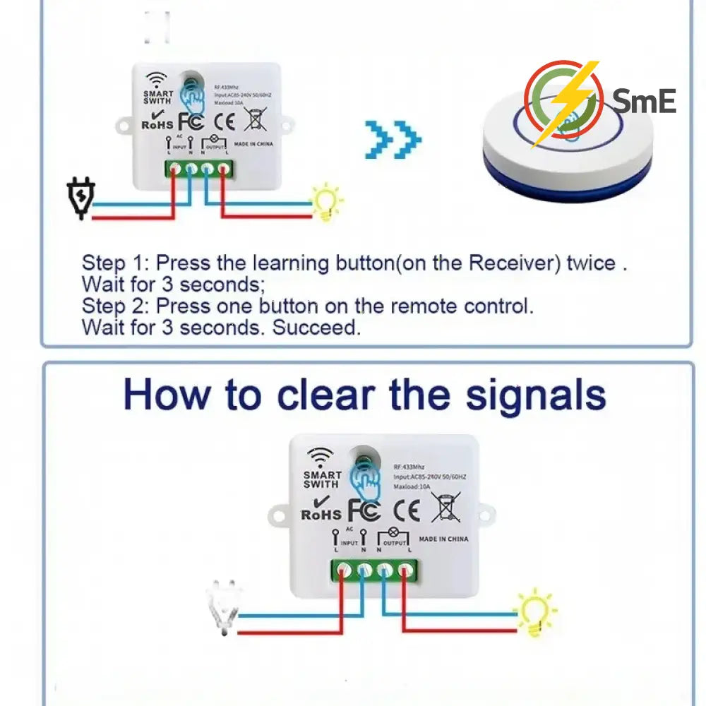 RF 433MHz Wireless 10A Relay Receiver Remote Control Light Switch 220V 110V Mini Round Button Wall Panel Switch For LED