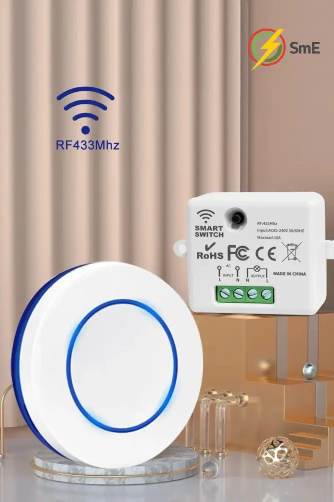 RF 433MHz Wireless 10A Relay Receiver Remote Control Light Switch 220V 110V Mini Round Button Wall Panel Switch For LED