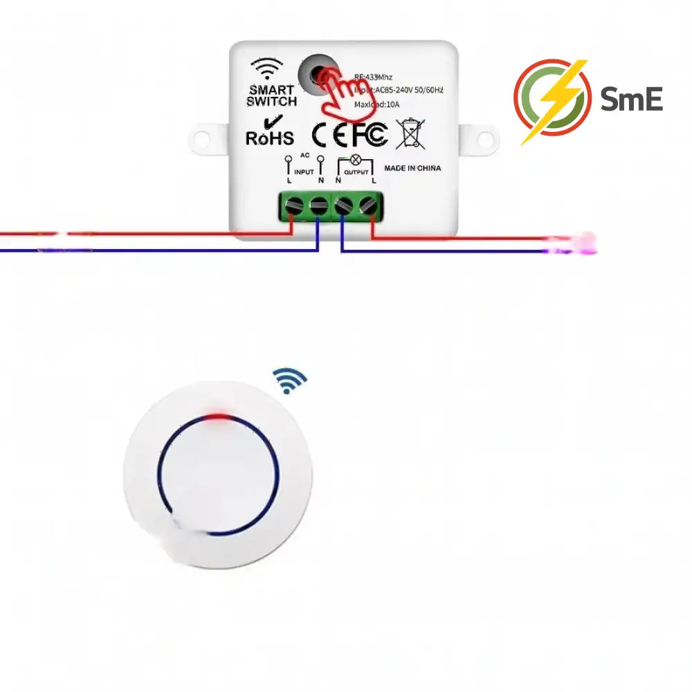 RF 433MHz Wireless 10A Relay Receiver Remote Control Light Switch 220V 110V Mini Round Button Wall Panel Switch For LED