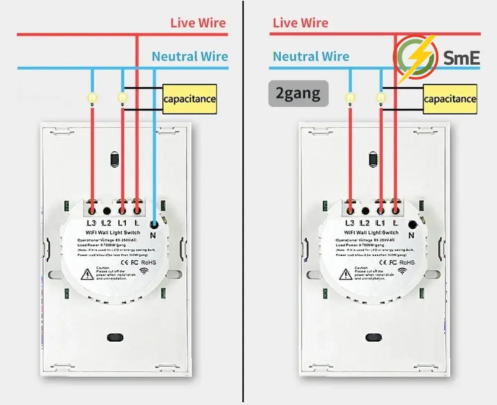 TNCE Tuya US WiFi or Zigbee Smart Wall Switch 1/2/3/4 Gang Wire Touch Sensor LED Light Switches Smart Home Alexa Google