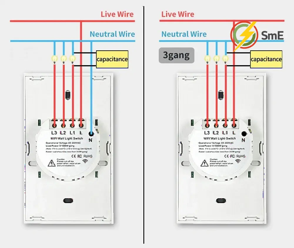 TNCE Tuya US WiFi or Zigbee Smart Wall Switch 1/2/3/4 Gang Wire Touch Sensor LED Light Switches Smart Home Alexa Google