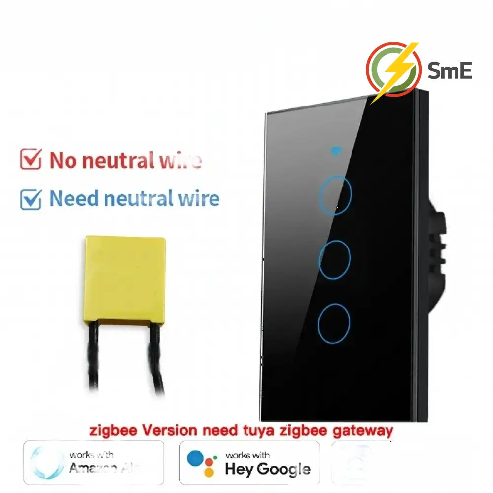 TNCE Tuya US WiFi or Zigbee Smart Wall Switch 1/2/3/4 Gang Wire Touch Sensor LED Light Switches Smart Home Alexa Google