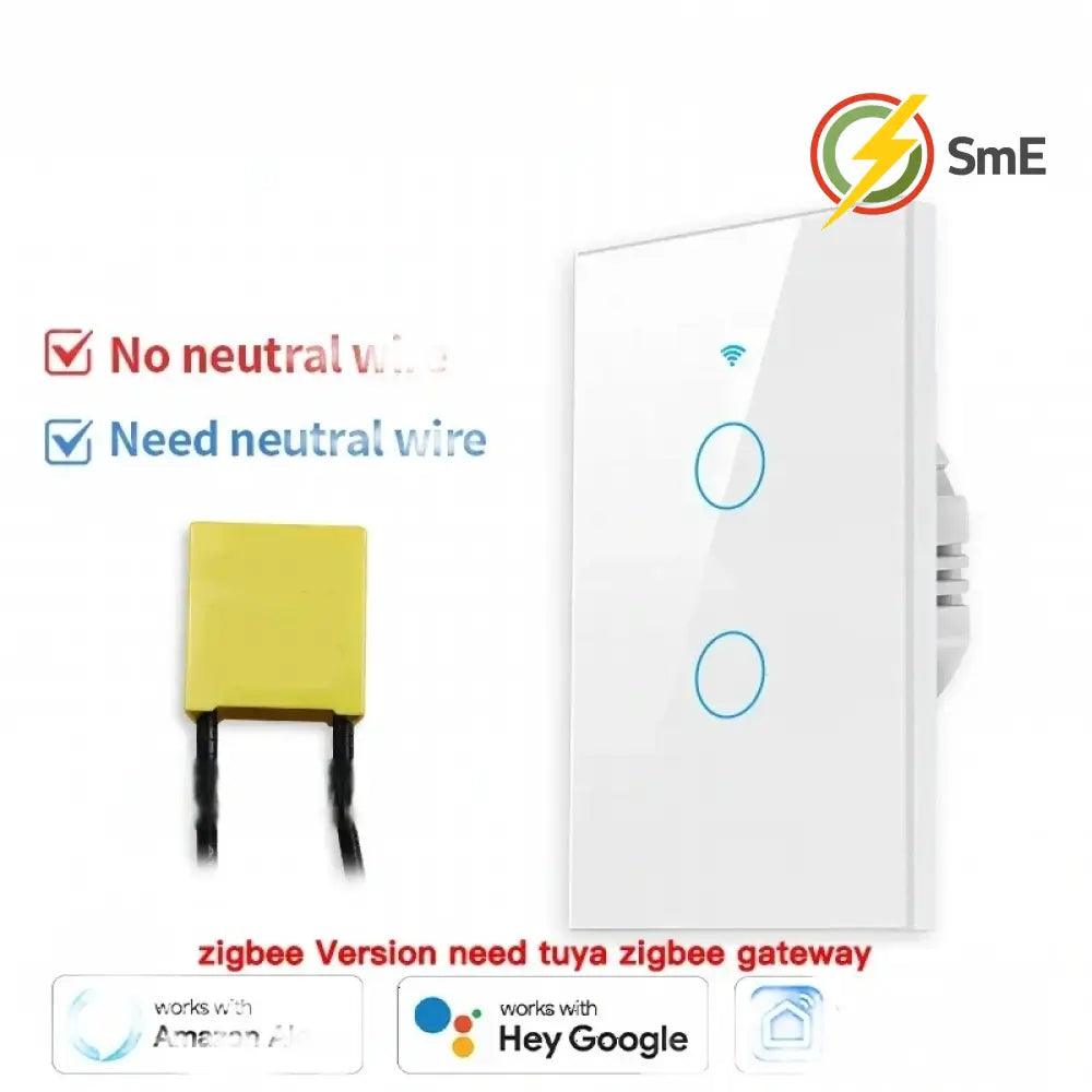 TNCE Tuya US WiFi or Zigbee Smart Wall Switch 1/2/3/4 Gang Wire Touch Sensor LED Light Switches Smart Home Alexa Google