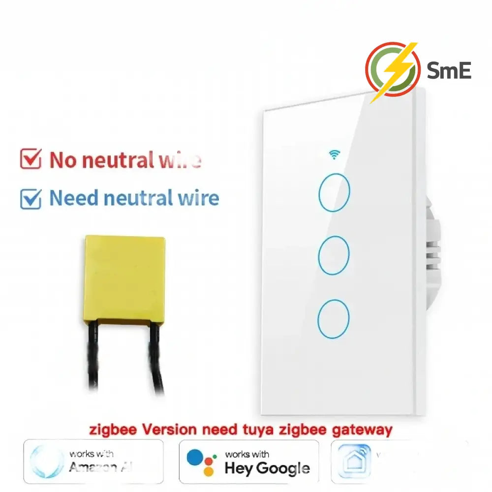 TNCE Tuya US WiFi or Zigbee Smart Wall Switch 1/2/3/4 Gang Wire Touch Sensor LED Light Switches Smart Home Alexa Google