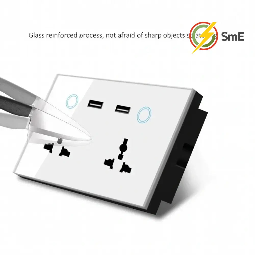 WiFi Wall Socket&USB Charger Universal Plug&UK Standard Works with Tuya Smart Home Socket Crystal Glass Panel Work With