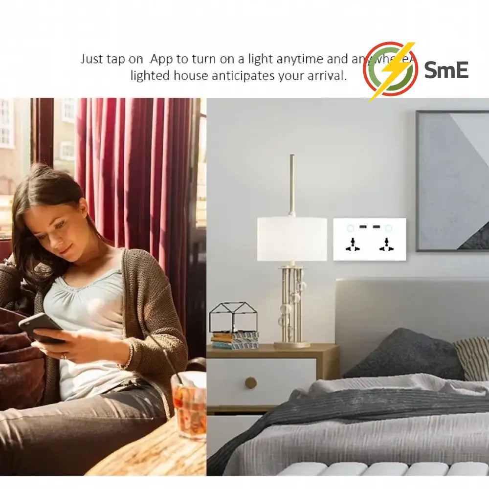 WiFi Wall Socket&USB Charger Universal Plug&UK Standard Works with Tuya Smart Home Socket Crystal Glass Panel Work With