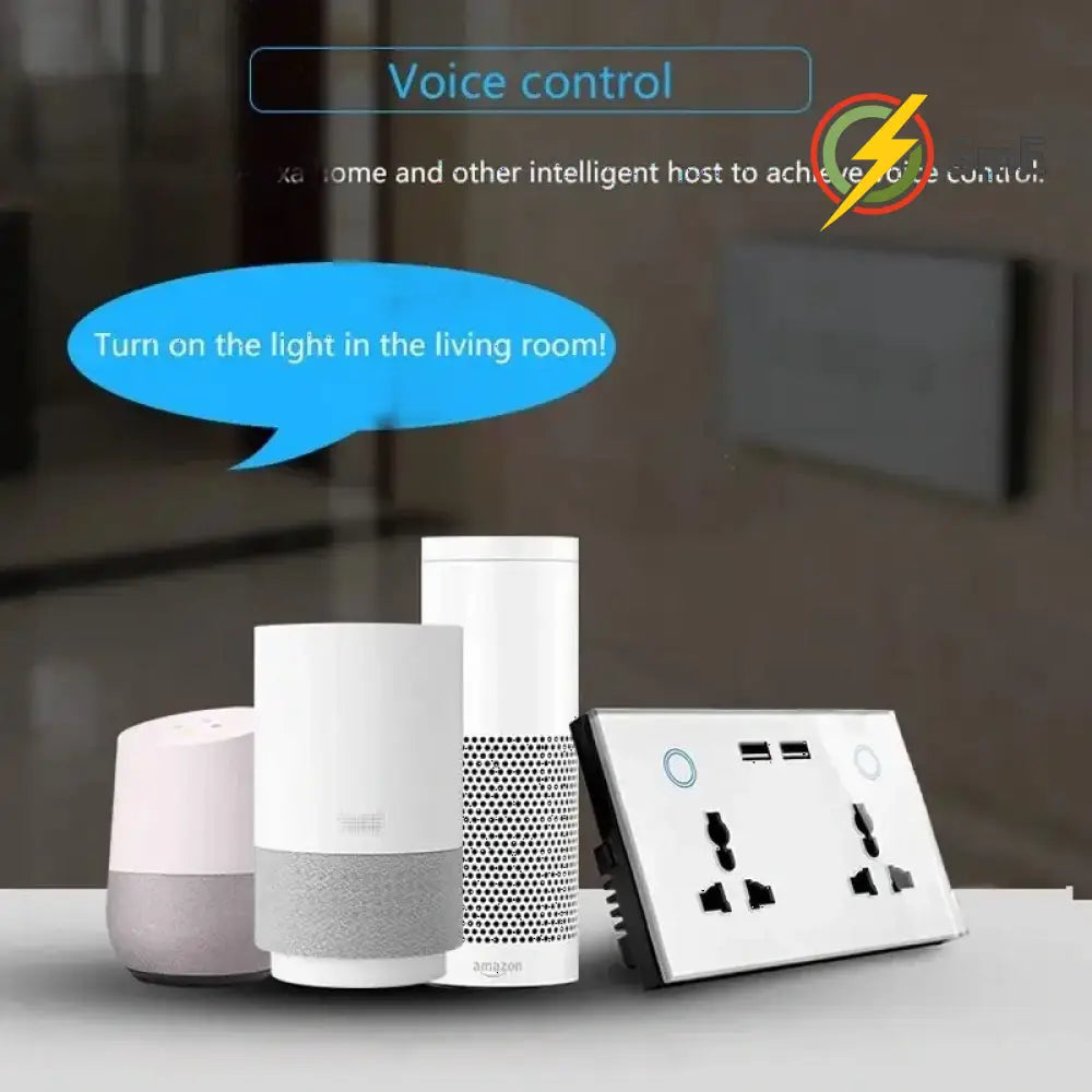 WiFi Wall Socket&USB Charger Universal Plug&UK Standard Works with Tuya Smart Home Socket Crystal Glass Panel Work With