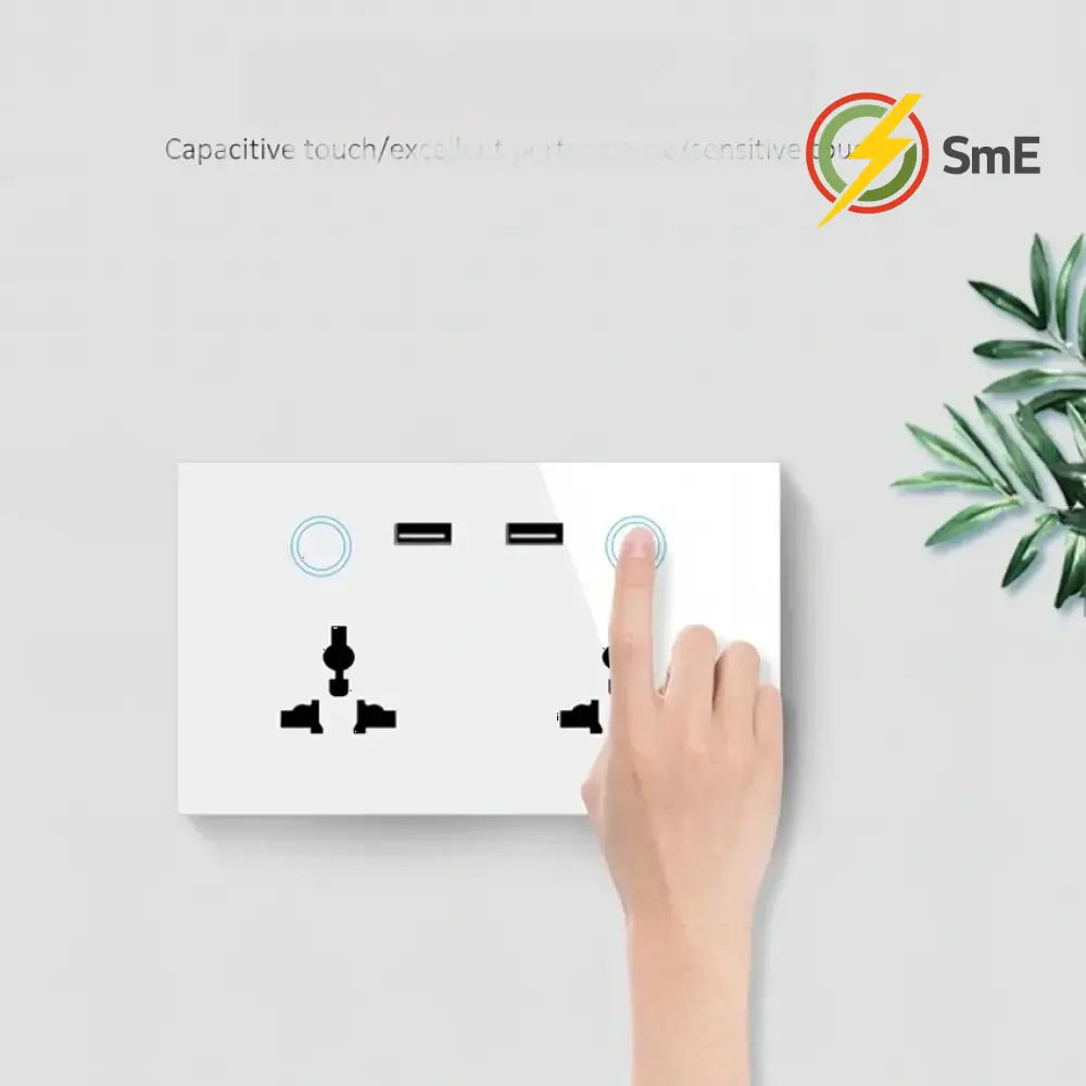 WiFi Wall Socket&USB Charger Universal Plug&UK Standard Works with Tuya Smart Home Socket Crystal Glass Panel Work With