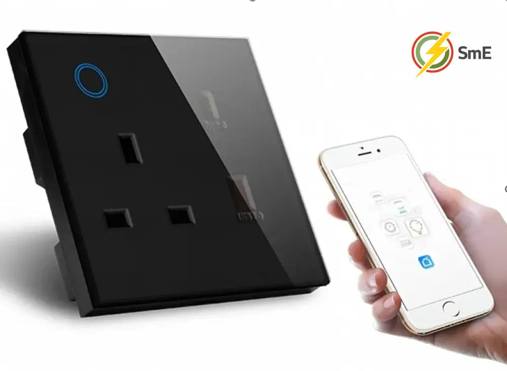 WiFi Wall Socket&USB Charger Universal Plug&UK Standard Works with Tuya Smart Home Socket Crystal Glass Panel Work With