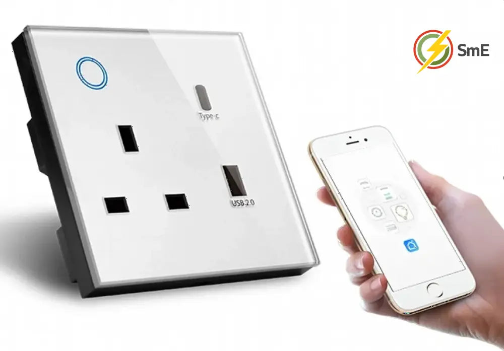 WiFi Wall Socket&USB Charger Universal Plug&UK Standard Works with Tuya Smart Home Socket Crystal Glass Panel Work With