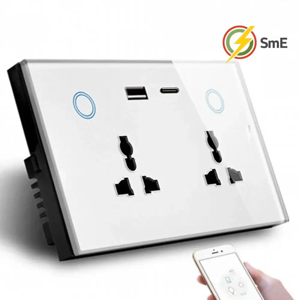 WiFi Wall Socket&USB Charger Universal Plug&UK Standard Works with Tuya Smart Home Socket Crystal Glass Panel Work With