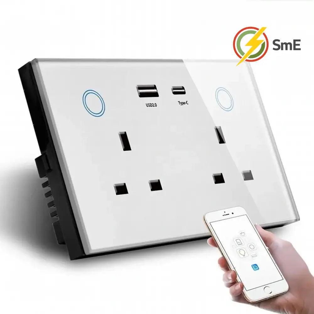 WiFi Wall Socket&USB Charger Universal Plug&UK Standard Works with Tuya Smart Home Socket Crystal Glass Panel Work With